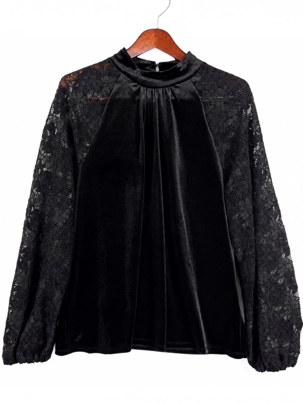 Cable & Gauge Black Velvet Lace Balloon Sleeve Blouse XL Goth
